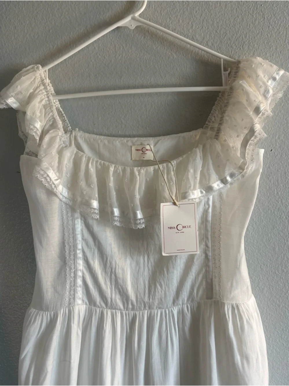 Eden Square Neck Ruffle Trim High Waist Midi Dress with Sheer Tiered Skirt - Picture 4 of 5